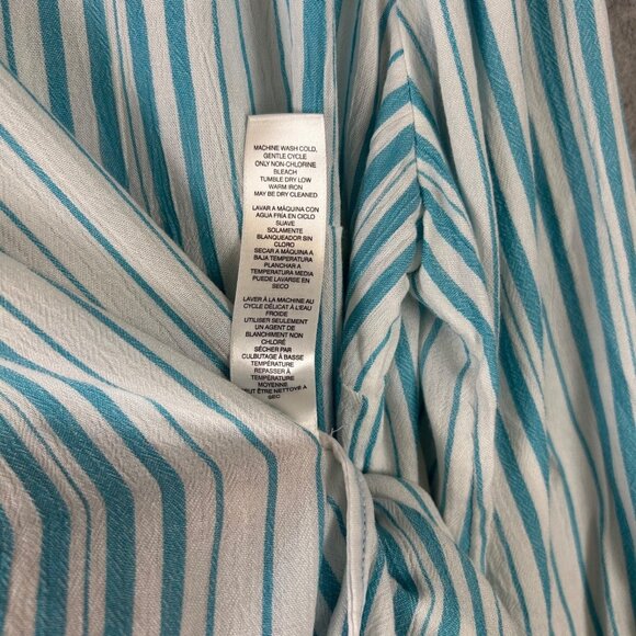 Chico's Top Women 2 White Blue Stripe 3/4 Sleeve Button Front Casual Blouse NWOT - Picture 10 of 11